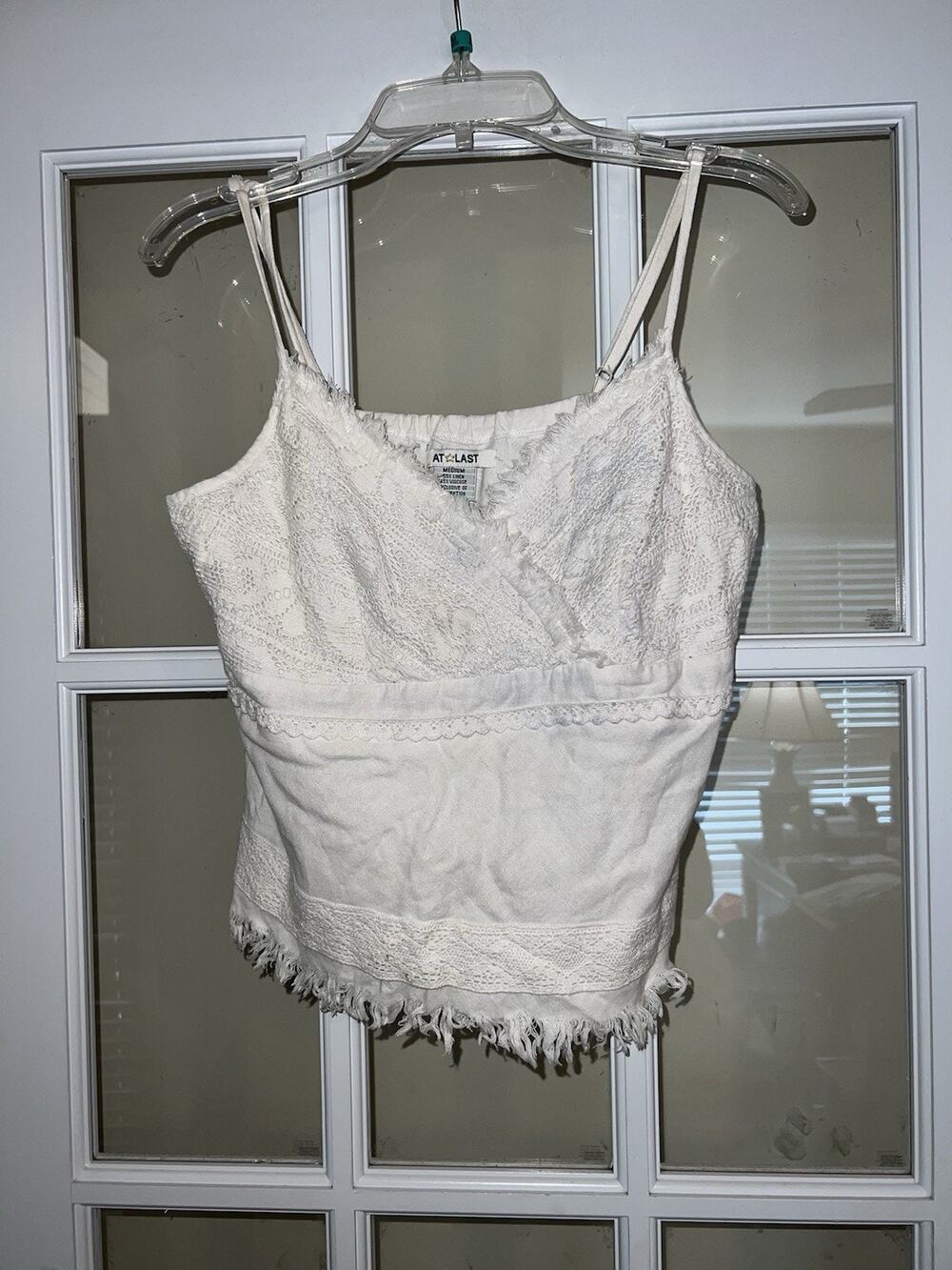 At Last Y2K Crochet Cami Top Linen Blend Sleeveless Boho Chic Tank Top Medium
